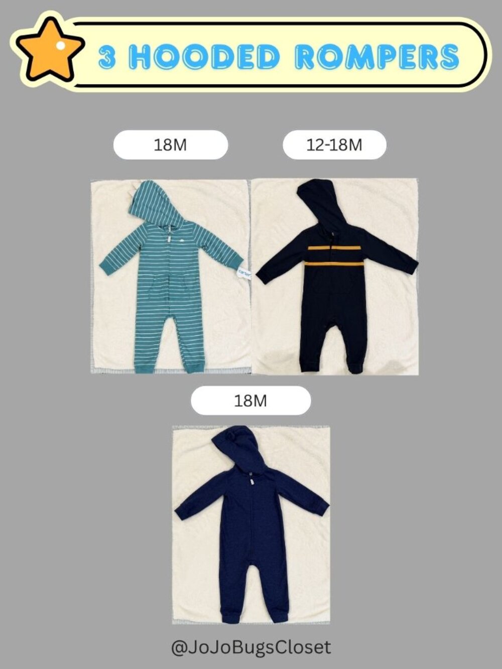 18M Toddler Boy Romper Bundle Carter’s & Old Navy | 3 Piece | NWT Shark Romper